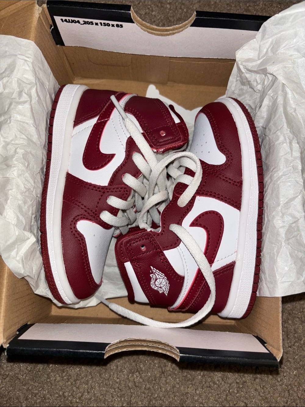 Jordan Kids Retro 1 High-Top Sneakers in White and Team Red